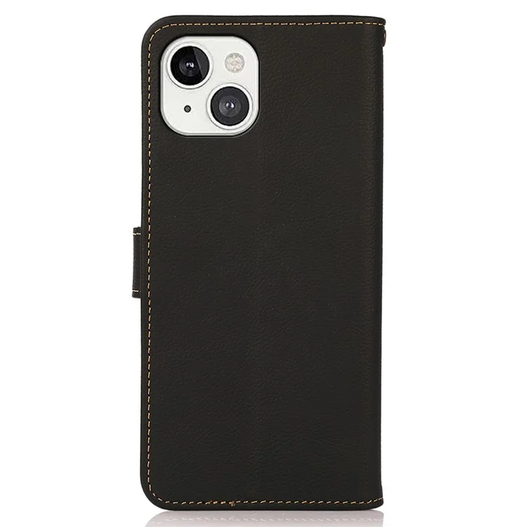 KHAZNEH Genuine Leather Flip Case RFID Anti-Theft Business Wallet Cover для iPhone 13 6.1 дюйма - черный