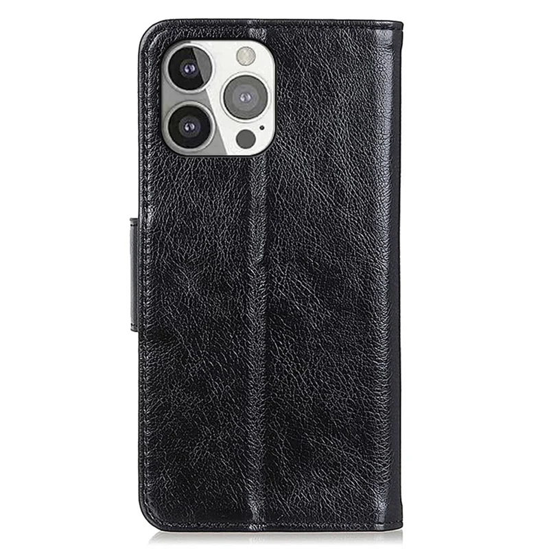 Full Protection Nappa Texture Split Leather Stand Wallet Phone Cover Case for iPhone 13 Pro 6.1 inch - Black