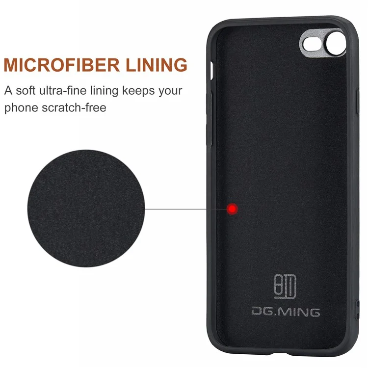 DG.MING M2 Series Multi-Function Magnetic Detachable Wallet Kickstand Flip Hybrid Case Cover for iPhone 7 4.7 inch/8 4.7 inch/SE (2020)/SE (2022) - Black