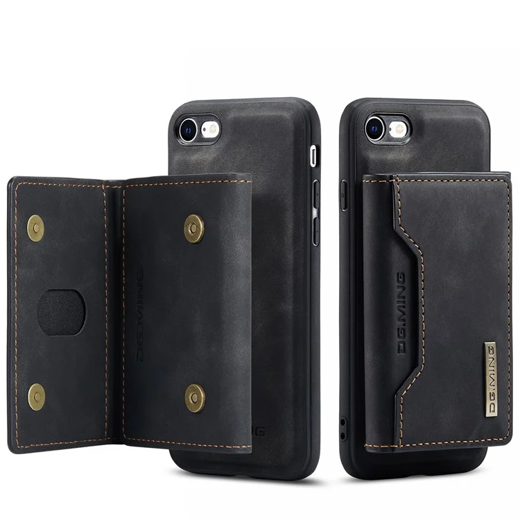 DG.MING M2 Series Multi-Function Magnetic Detachable Wallet Kickstand Flip Hybrid Case Cover for iPhone 7 4.7 inch/8 4.7 inch/SE (2020)/SE (2022) - Black