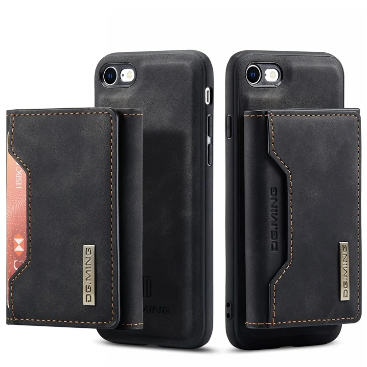 DG.MING M2 Series Multi-Function Magnetic Detachable Wallet Kickstand Flip Hybrid Case Cover for iPhone 7 4.7 inch/8 4.7 inch/SE (2020)/SE (2022) - Black
