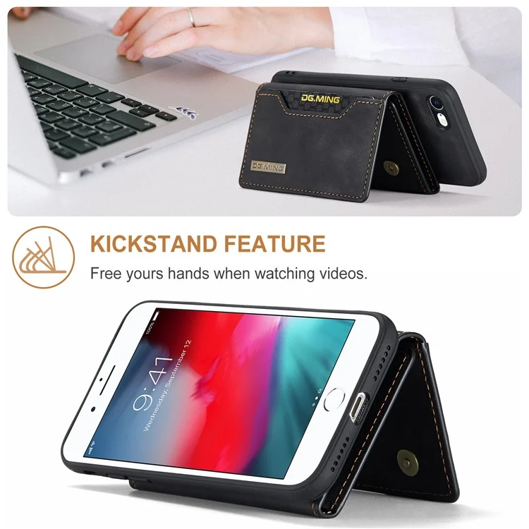 DG.MING M2 Series Multi-Function Magnetic Detachable Wallet Kickstand Flip Hybrid Case Cover for iPhone 7 4.7 inch/8 4.7 inch/SE (2020)/SE (2022) - Black