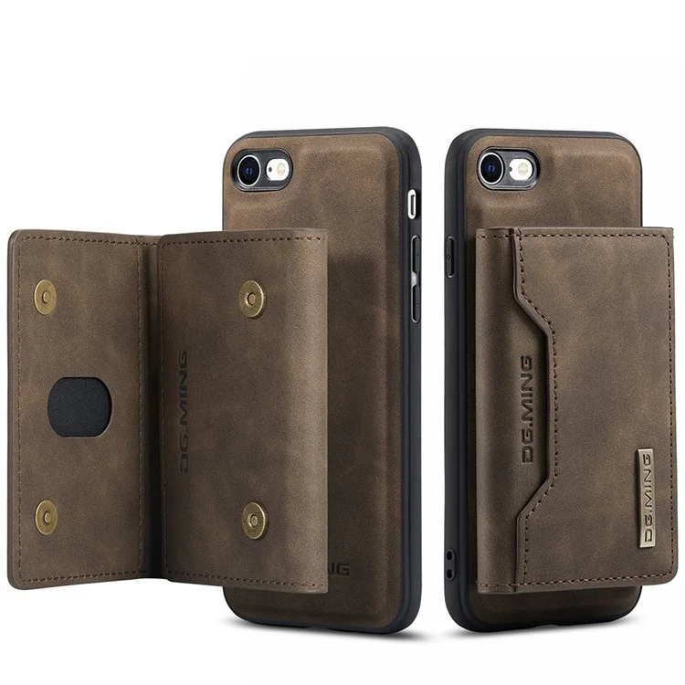 Serie M2 DG.MING Funda de cuero tipo cartera magnética extraíble con soporte para iPhone 7 de 4,7 pulgadas/8 de 4,7 pulgadas/SE (2020)/SE (2022) - Café 