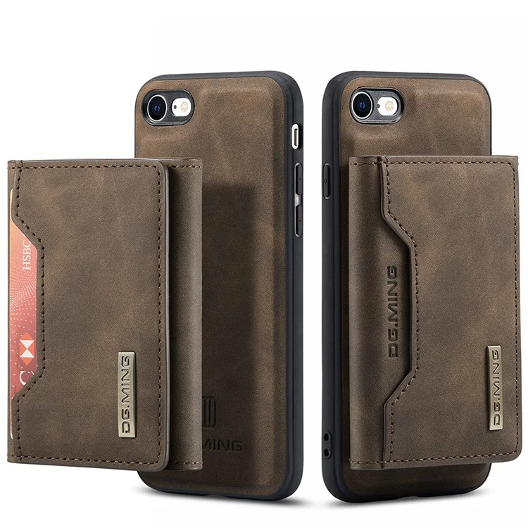 Serie M2 DG.MING Funda de cuero tipo cartera magnética extraíble con soporte para iPhone 7 de 4,7 pulgadas/8 de 4,7 pulgadas/SE (2020)/SE (2022) - Café 
