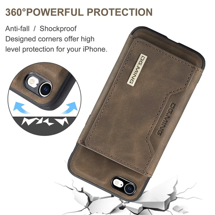 Serie M2 DG.MING Funda de cuero tipo cartera magnética extraíble con soporte para iPhone 7 de 4,7 pulgadas/8 de 4,7 pulgadas/SE (2020)/SE (2022) - Café 