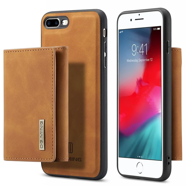 DG.MING M1 Series Kickstand Magnetic Detachable Cover Flip Folio Magnetic 2-in-1 Purse Protective Leather Case for iPhone 7 Plus 5.5 inch / 8 Plus 5.5 inch - Brown