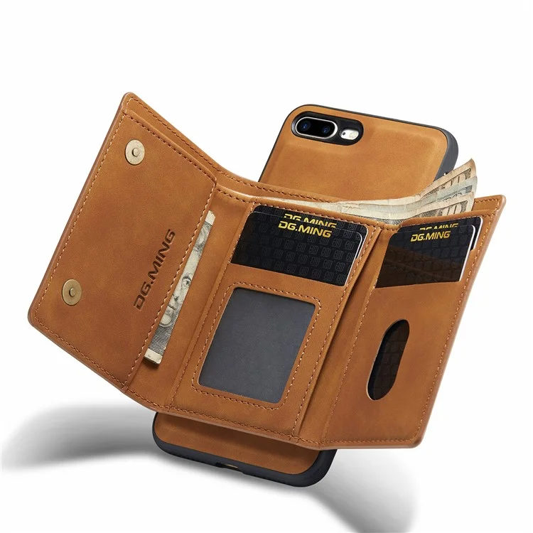 DG.. Kackstand Serie MING M1 Coperchio Staccabile Magnetico Flip Flip Folio Magnetico 2-in-1 Custodia Protettiva In Pelle Protettiva Per IPhone 7 Plus Da 5,5 Pollici / 8 Più 5,5 Pollici - Marrone