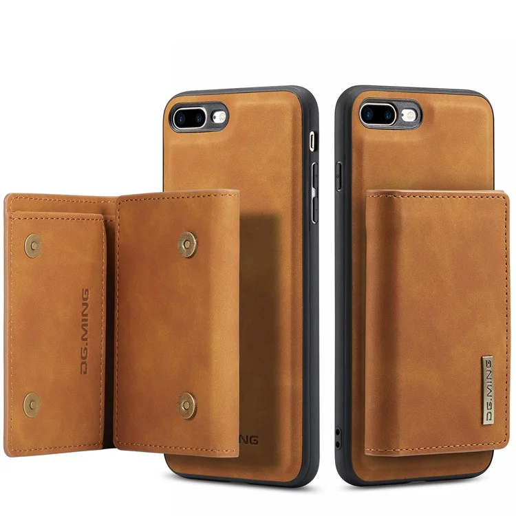 Dg. Ming M1 Serie Kickstand Cubierta Desmontable Magnética Flip Folio Magnético 2-en-1 Funda Protectora De Cuero Protector Para IPhone 7 Plus 5.5 Pulgadas / 8 Más 5.5 Pulgadas - Marrón