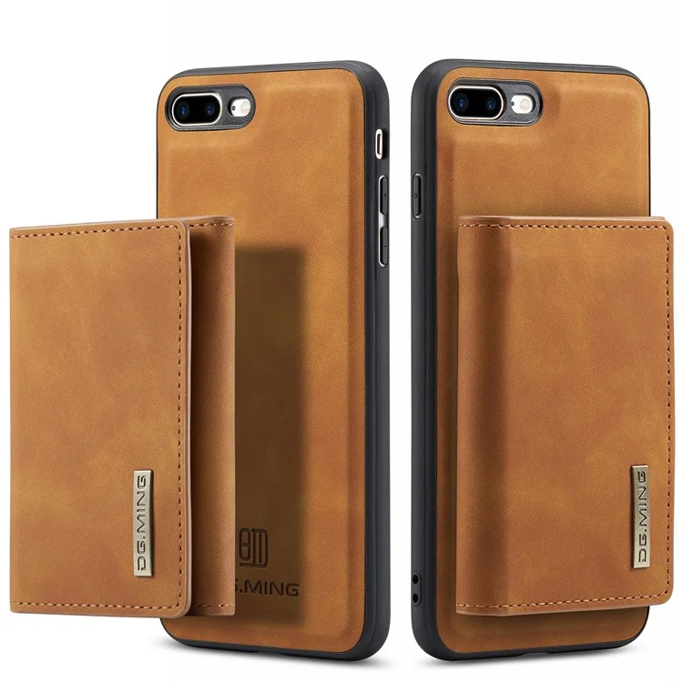 Dg. Ming M1 Serie Kickstand Cubierta Desmontable Magnética Flip Folio Magnético 2-en-1 Funda Protectora De Cuero Protector Para IPhone 7 Plus 5.5 Pulgadas / 8 Más 5.5 Pulgadas - Marrón