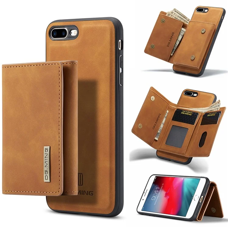 Dg. Ming M1 Serie Kickstand Cubierta Desmontable Magnética Flip Folio Magnético 2-en-1 Funda Protectora De Cuero Protector Para IPhone 7 Plus 5.5 Pulgadas / 8 Más 5.5 Pulgadas - Marrón