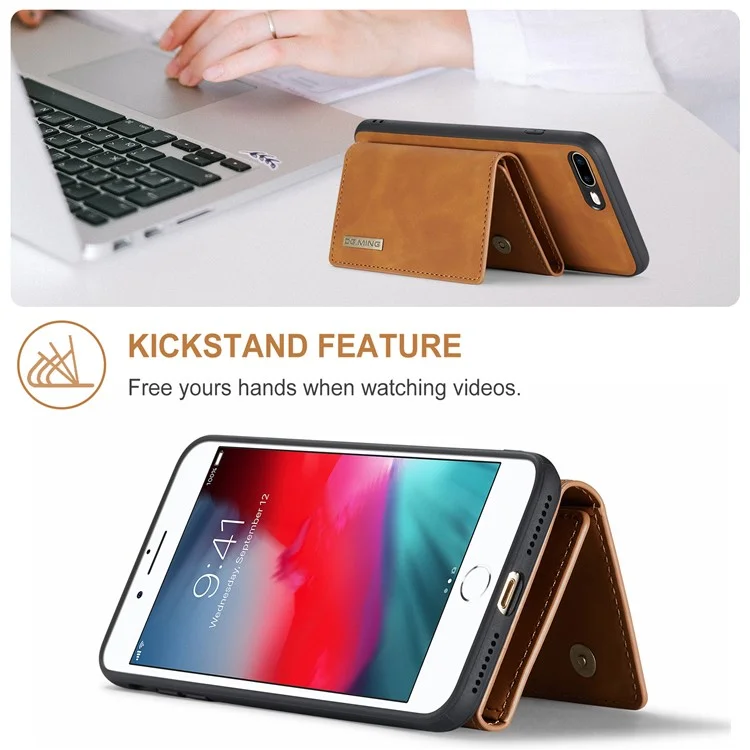 DG.MING M1 Series Kickstand Magnetic Detachable Cover Flip Folio Magnetic 2-in-1 Purse Protective Leather Case for iPhone 7 Plus 5.5 inch / 8 Plus 5.5 inch - Brown