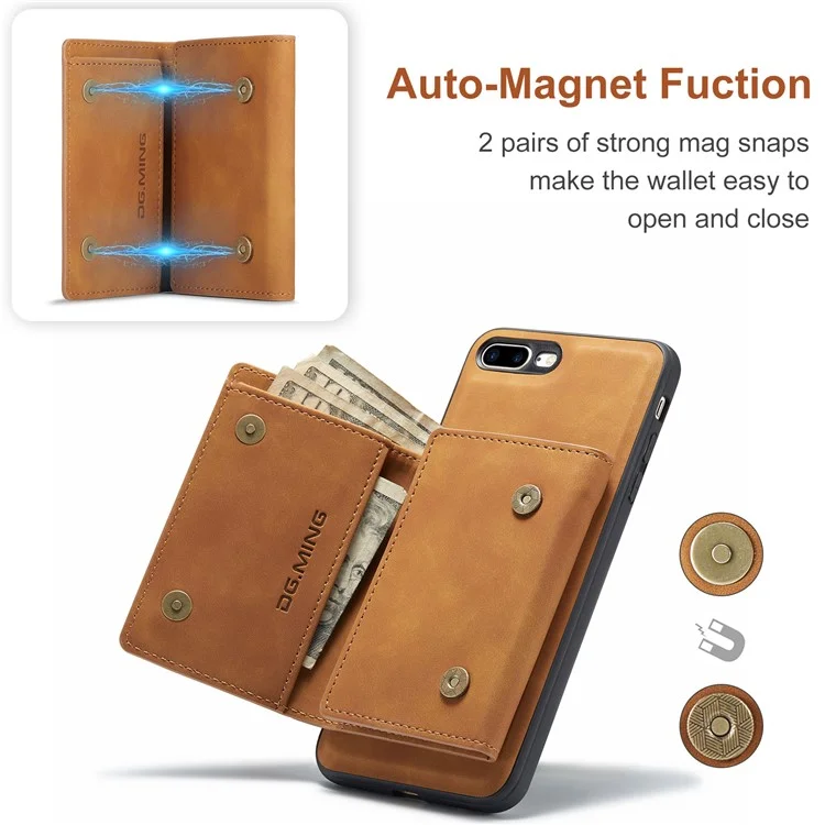 DG.MING M1 Series Kickstand Magnetic Detachable Cover Flip Folio Magnetic 2-in-1 Purse Protective Leather Case for iPhone 7 Plus 5.5 inch / 8 Plus 5.5 inch - Brown