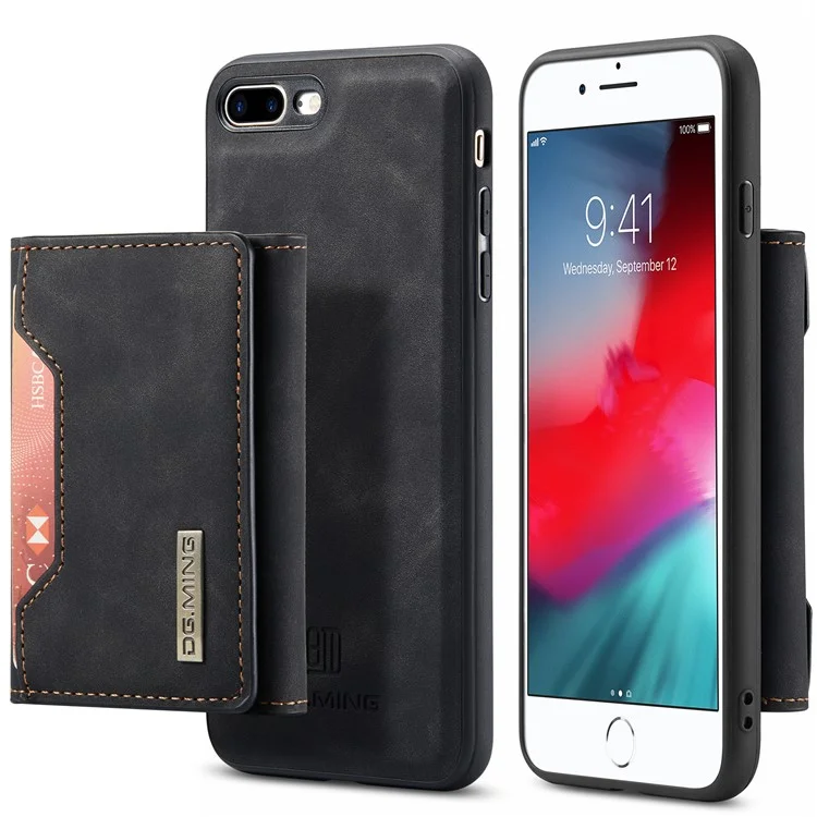 Dg. Ming M2 Serie Retenitable Rater de Cuero de Billetera Cubierta Magnética Compatible Con Carga Inalámbrica Para Iphone 7 Más 5.5 Pulgadas / 8 Más 5.5 Pulgadas - Negro