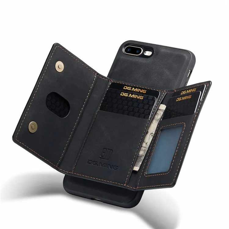 DG.MING M2 Series Detachable Wallet Leather Case Kickstand Magnetic Cover Compatible with Wireless Charging for iPhone 7 Plus 5.5 inch / 8 Plus 5.5 inch - Black