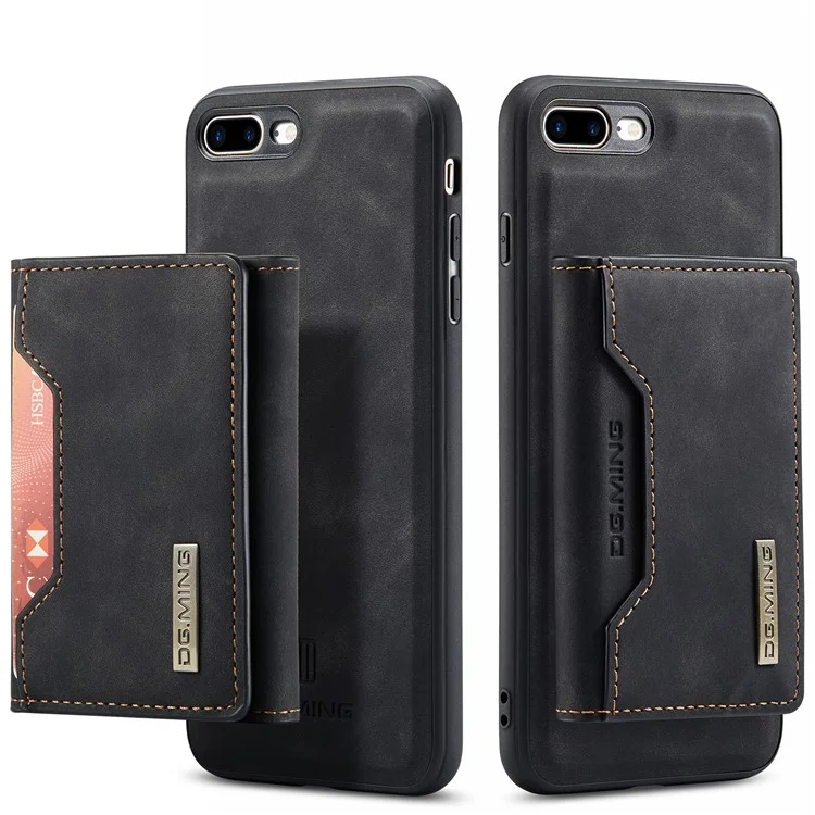 DG.MING M2 Series Detachable Wallet Leather Case Kickstand Magnetic Cover Compatible with Wireless Charging for iPhone 7 Plus 5.5 inch / 8 Plus 5.5 inch - Black