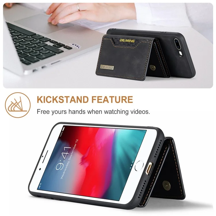 DG.MING M2 Series Detachable Wallet Leather Case Kickstand Magnetic Cover Compatible with Wireless Charging for iPhone 7 Plus 5.5 inch / 8 Plus 5.5 inch - Black