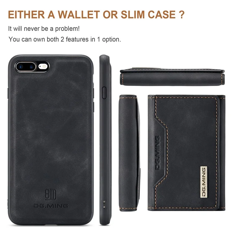 DG.MING M2 Series Detachable Wallet Leather Case Kickstand Magnetic Cover Compatible with Wireless Charging for iPhone 7 Plus 5.5 inch / 8 Plus 5.5 inch - Black