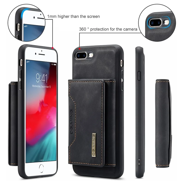 DG.MING M2 Series Detachable Wallet Leather Case Kickstand Magnetic Cover Compatible with Wireless Charging for iPhone 7 Plus 5.5 inch / 8 Plus 5.5 inch - Black