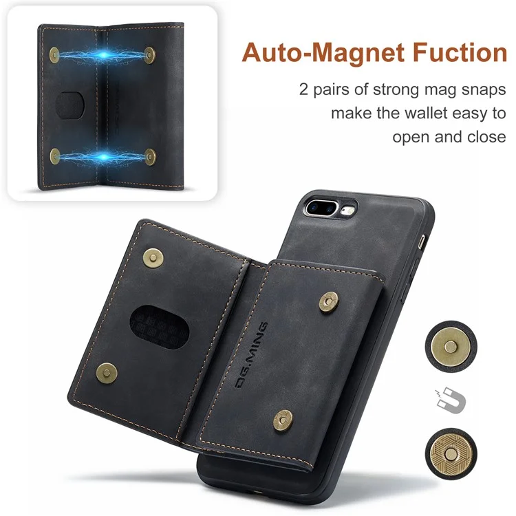 DG.MING M2 Series Detachable Wallet Leather Case Kickstand Magnetic Cover Compatible with Wireless Charging for iPhone 7 Plus 5.5 inch / 8 Plus 5.5 inch - Black