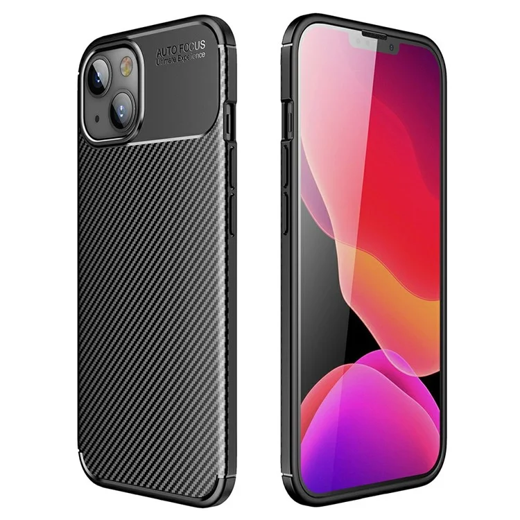 Carbon Fiber Texture Anti-Drop TPU Phone Case Cover for iPhone 13 6.1-inch - Black