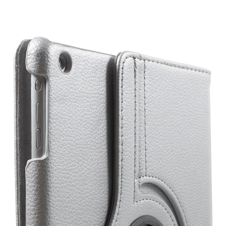 360 Degree Rotating Litchi Leather Smart Case for iPad Air - Silver