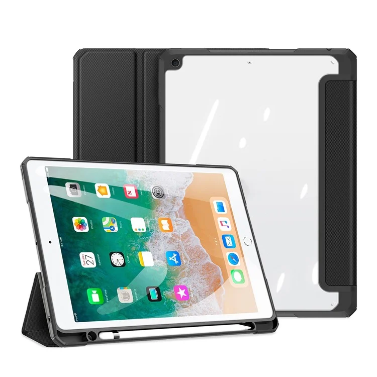 DUX DUCIS TOBY Série Étui en cuir à trois volets avec fonction de réveil / veille automatique pour iPad 9,7 pouces (2017) / (2018) - Noir