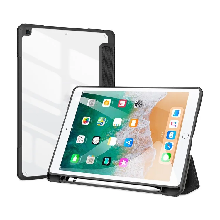 DUX DUCIS TOBY Série Étui en cuir à trois volets avec fonction de réveil / veille automatique pour iPad 9,7 pouces (2017) / (2018) - Noir