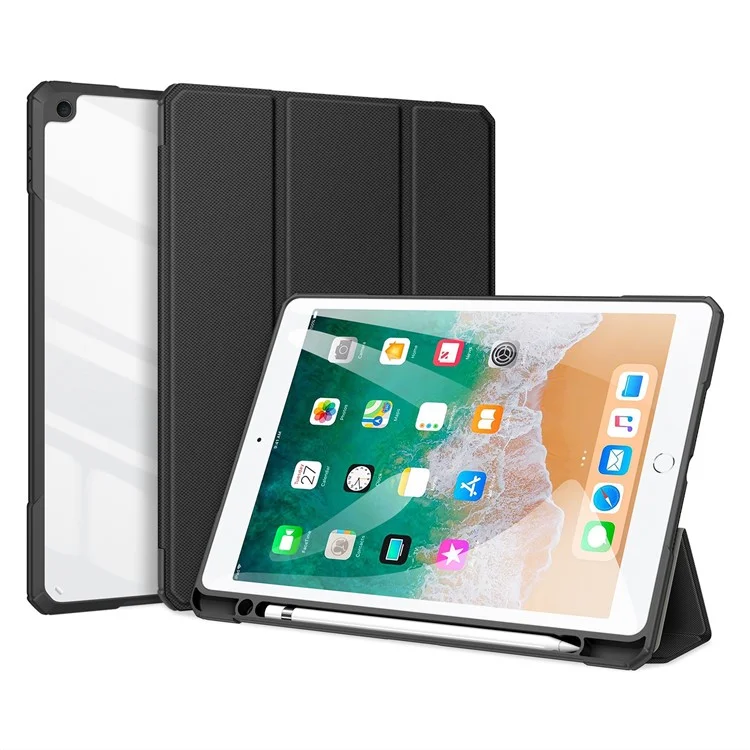DUX DUCIS TOBY Série Étui en cuir à trois volets avec fonction de réveil / veille automatique pour iPad 9,7 pouces (2017) / (2018) - Noir
