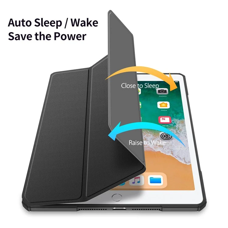 DUX DUCIS TOBY Série Étui en cuir à trois volets avec fonction de réveil / veille automatique pour iPad 9,7 pouces (2017) / (2018) - Noir