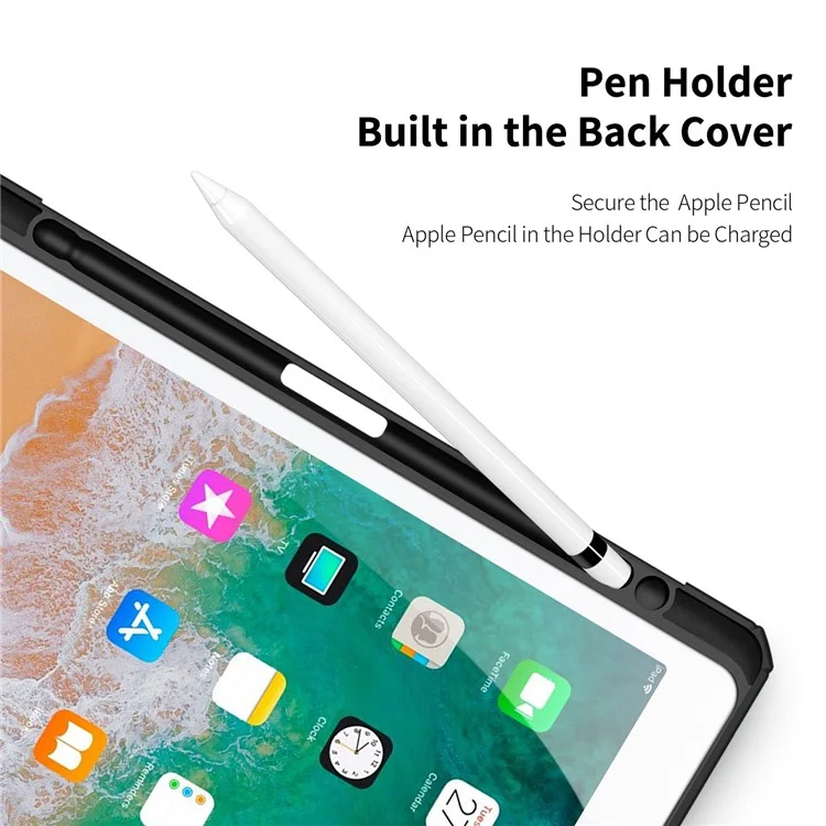 DUX DUCIS TOBY Série Étui en cuir à trois volets avec fonction de réveil / veille automatique pour iPad 9,7 pouces (2017) / (2018) - Noir
