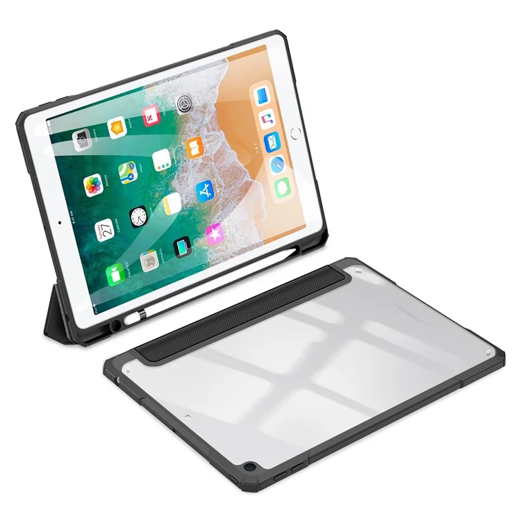 DUX DUCIS TOBY Série Étui en cuir à trois volets avec fonction de réveil / veille automatique pour iPad 9,7 pouces (2017) / (2018) - Noir