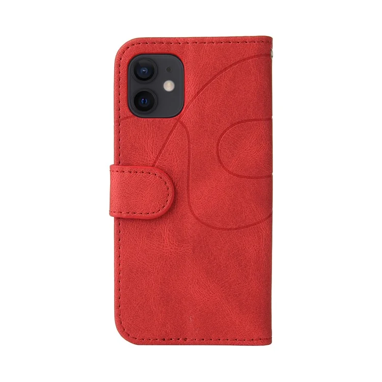 For iPhone 12 mini 5.4 inch Leather Case Wallet Stand Color Splicing Phone Cover - Red