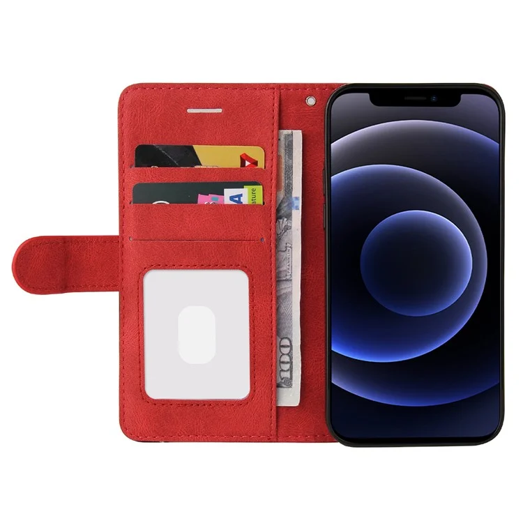 For iPhone 12 mini 5.4 inch Leather Case Wallet Stand Color Splicing Phone Cover - Red