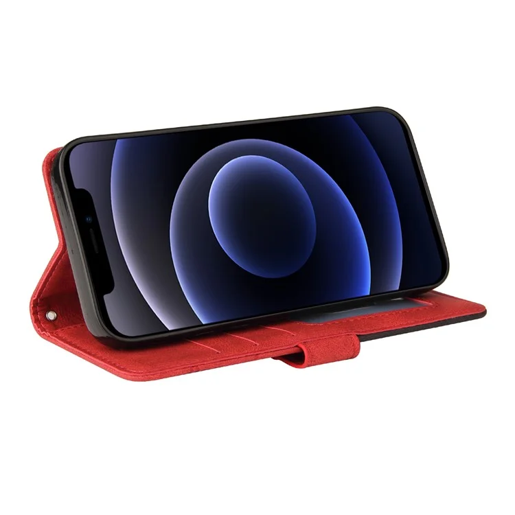 For iPhone 12 mini 5.4 inch Leather Case Wallet Stand Color Splicing Phone Cover - Red