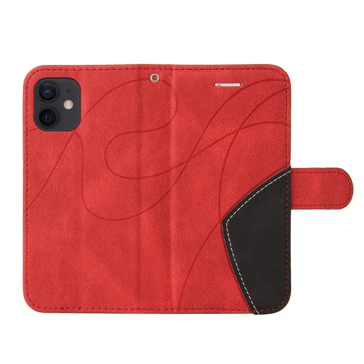 For iPhone 12 mini 5.4 inch Leather Case Wallet Stand Color Splicing Phone Cover - Red