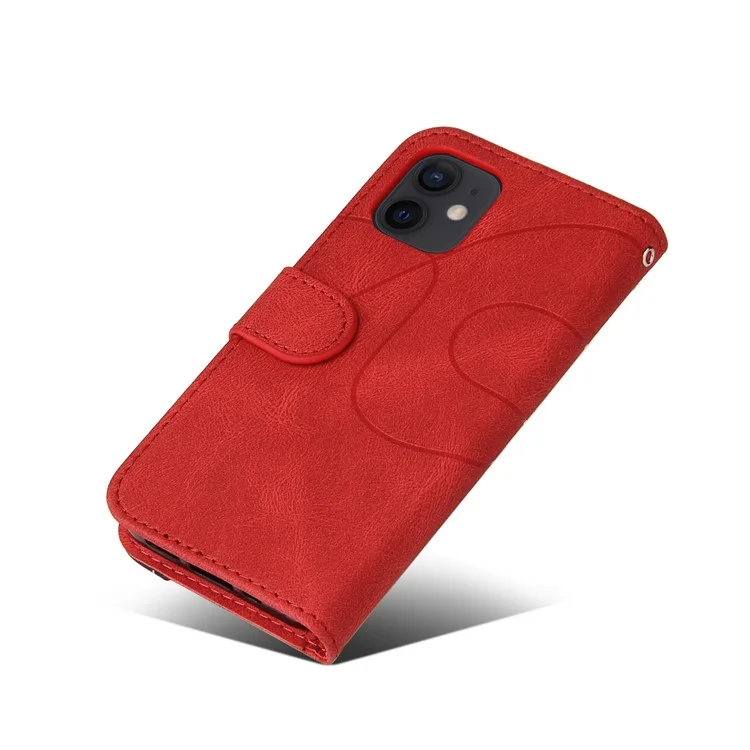 For iPhone 12 mini 5.4 inch Leather Case Wallet Stand Color Splicing Phone Cover - Red