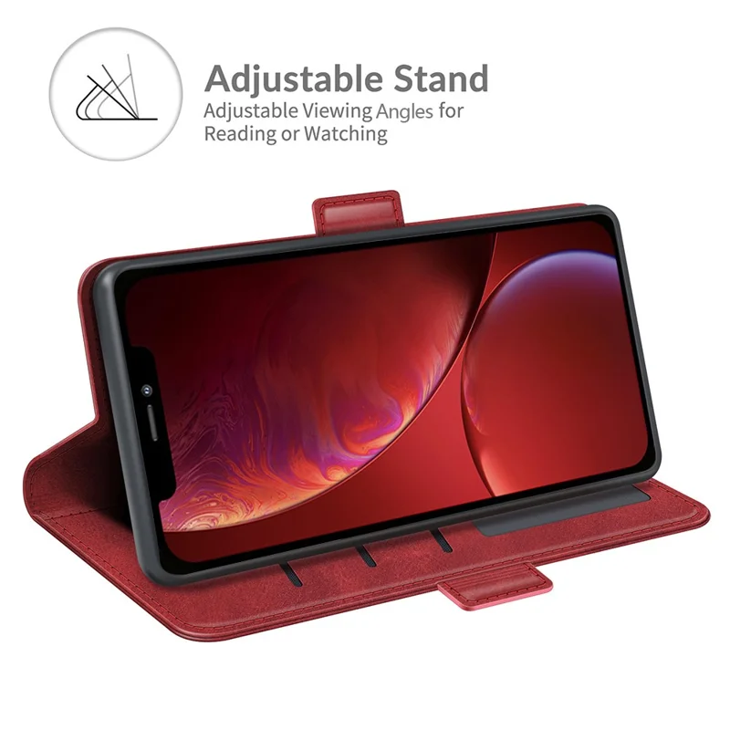 PU Leather Full Protection Wallet Cover Stand Case with Magnetic Double Clasp for iPhone 13 6.1-inch - Red