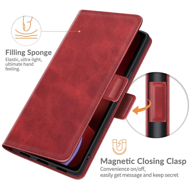 PU Leather Full Protection Wallet Cover Stand Case with Magnetic Double Clasp for iPhone 13 6.1-inch - Red