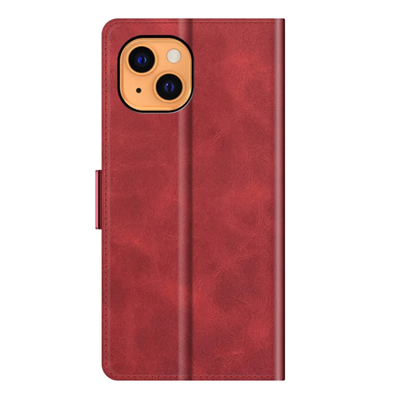 PU Leather Full Protection Wallet Cover Stand Case with Magnetic Double Clasp for iPhone 13 6.1-inch - Red