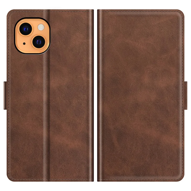 PU Leather Full Protection Wallet Cover Stand Case with Magnetic Double Clasp for iPhone 13 6.1-inch - Coffee