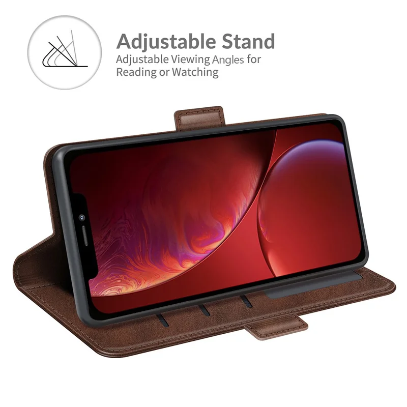 PU Leather Full Protection Wallet Cover Stand Case with Magnetic Double Clasp for iPhone 13 6.1-inch - Coffee