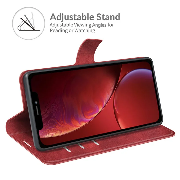 Folio Flip Magnetic Square Clasp Leather Case Protector with Wallet Stand for iPhone 13 6.1 inch - Red