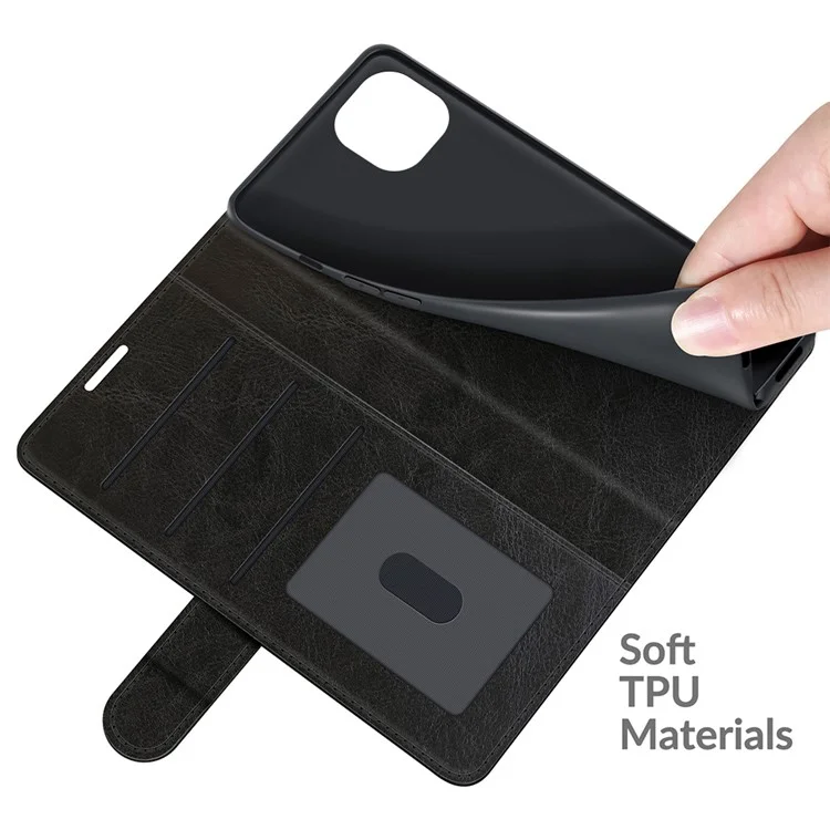 Crazy Horse Horse Texture Flip Flip Wallet Leather Case Com Stand Para Iphone 13 6,1 Polegadas - Preto