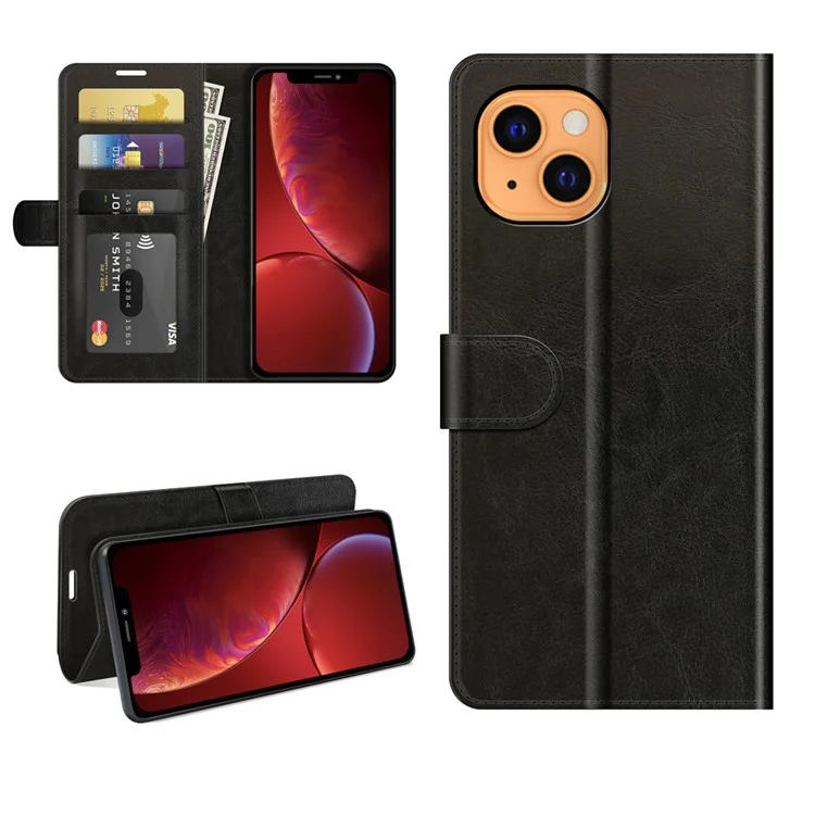 Crazy Horse Horse Texture Flip Flip Wallet Leather Case Com Stand Para Iphone 13 6,1 Polegadas - Preto