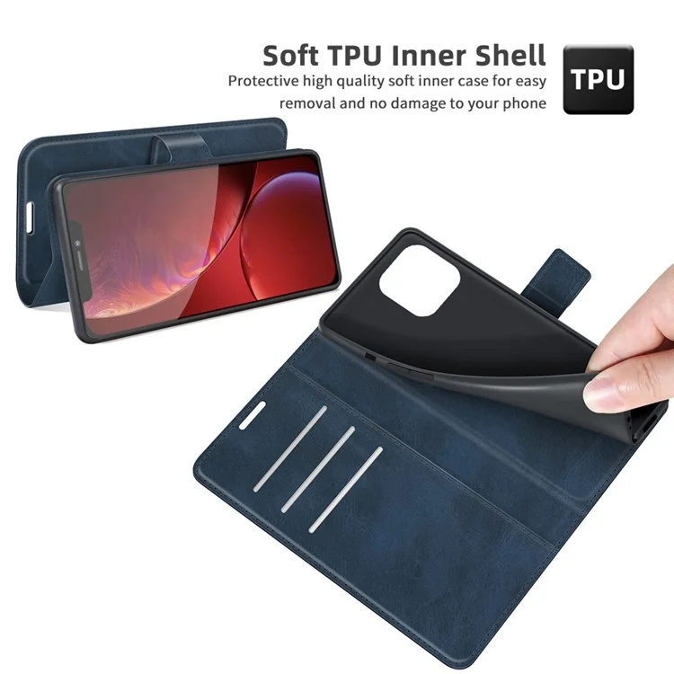 Для iPhone 13 Pro Max 6.7 дюймов искусственная кожа Folio Flip Wallet Stand Phone Case Cover с магнитной квадратной застежкой - синий