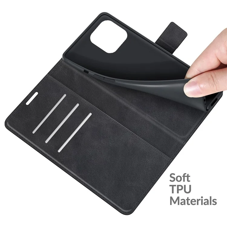 PU Leather Phone Case for iPhone 13 Pro 6.1 inch TPU + PU Leather Folio Flip Wallet Stand Magnetic Buckle Design - Black