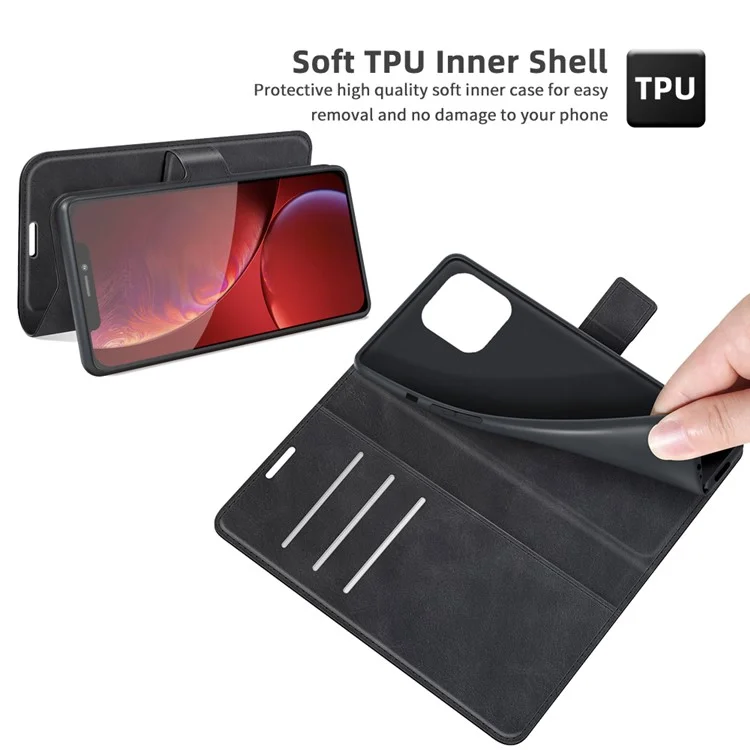 PU Leather Phone Case for iPhone 13 Pro 6.1 inch TPU + PU Leather Folio Flip Wallet Stand Magnetic Buckle Design - Black