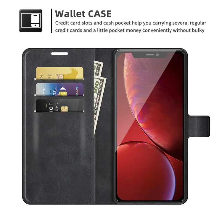 PU Leather Phone Case for iPhone 13 Pro 6.1 inch TPU + PU Leather Folio Flip Wallet Stand Magnetic Buckle Design - Black