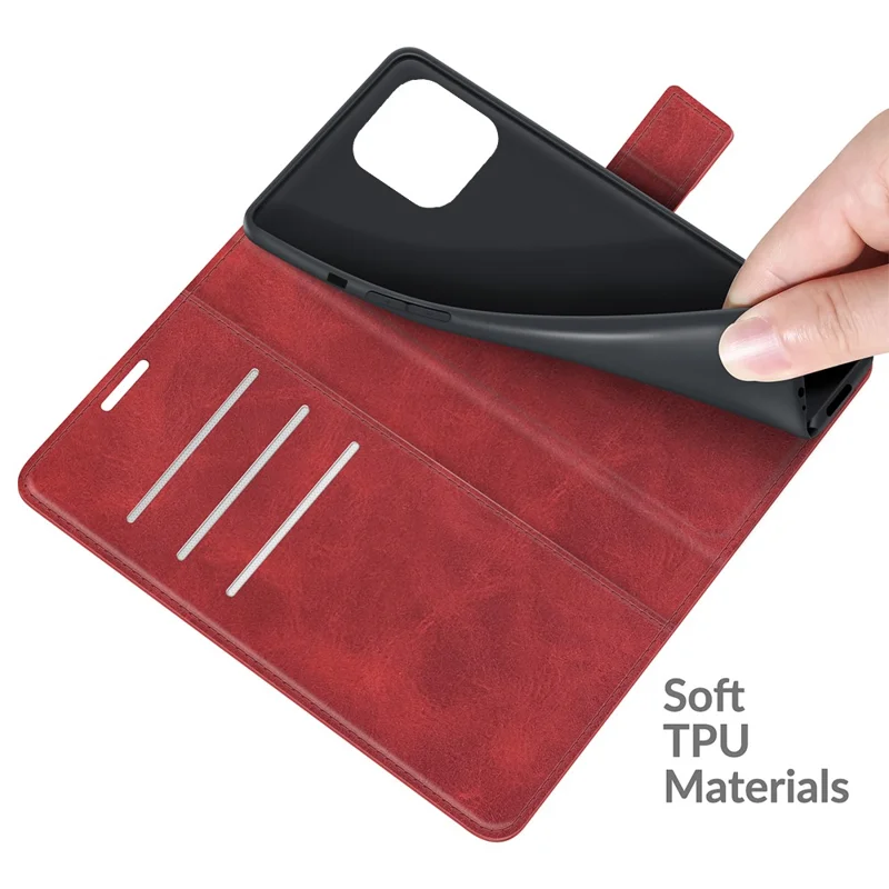 PU Leather Phone Case for iPhone 13 Pro 6.1 inch TPU + PU Leather Folio Flip Wallet Stand Magnetic Buckle Design - Red