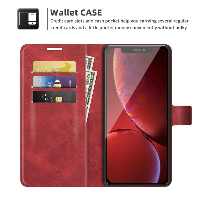 PU Leather Phone Case for iPhone 13 Pro 6.1 inch TPU + PU Leather Folio Flip Wallet Stand Magnetic Buckle Design - Red